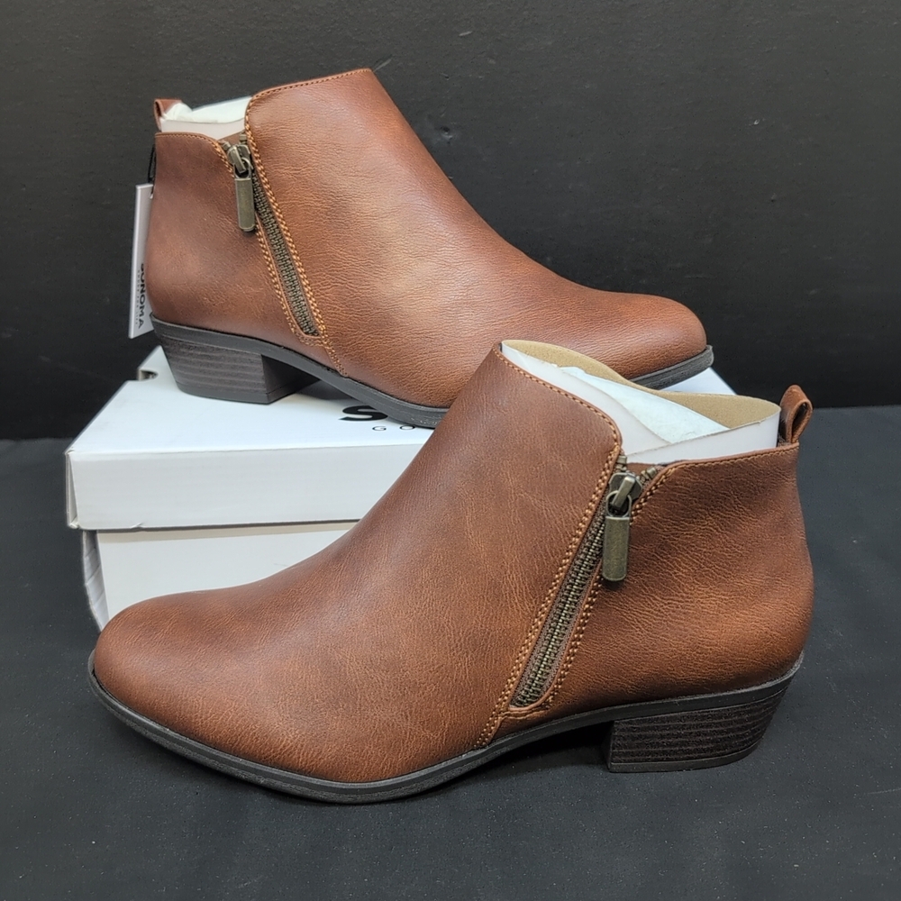 Sonoma Good For Life Millo Side Zip Women's Ankle Booties Size 11 Cognac
